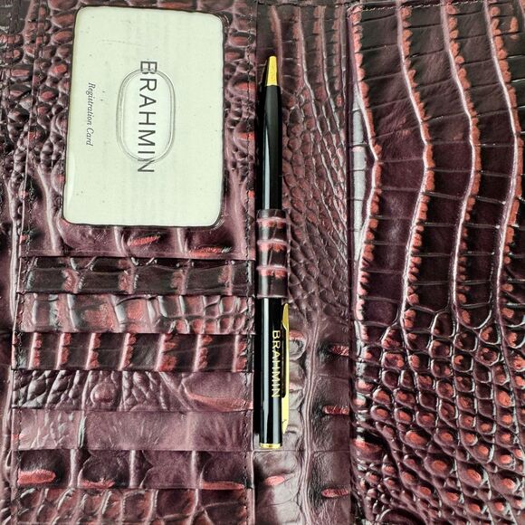 Brahmin Cordelia Trifold Wallet Checkbook in Fig Jam Croc Embossed Leather NEW - Picture 4 of 13